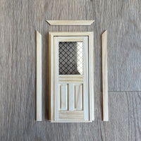 Dollhouse Springwood Door Panel with Removable Acrylic Window  1:12 Scale DIY Miniature Unfinished Wooden Door Frame with Back Trim - I004