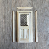 Dollhouse Springwood Door Panel with Removable Acrylic Window  1:12 Scale DIY Miniature Unfinished Wooden Door Frame with Back Trim - I004