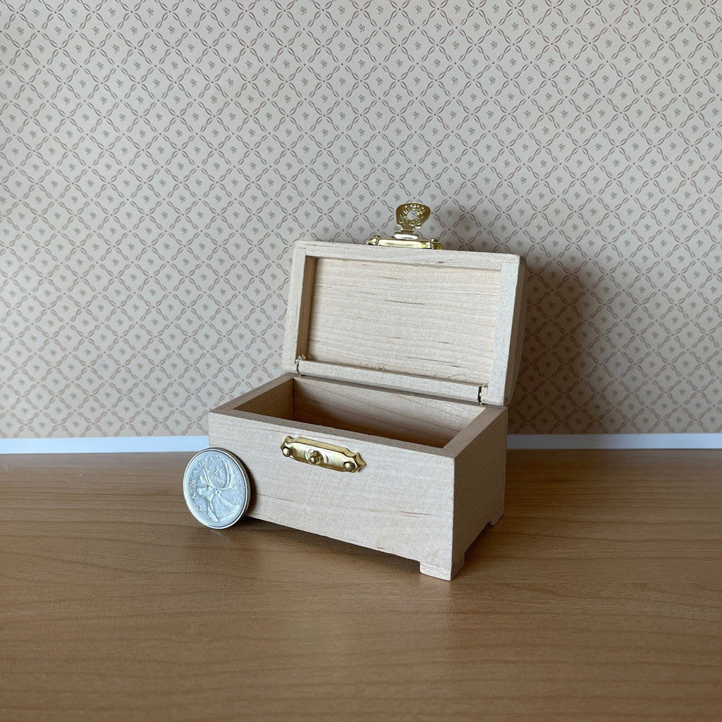 1:12 Scale Miniature Unpainted Wood Domed Chest with Metal Hinge and Clasp, 3-1/16 inch long, DIY Dollhouse Supply