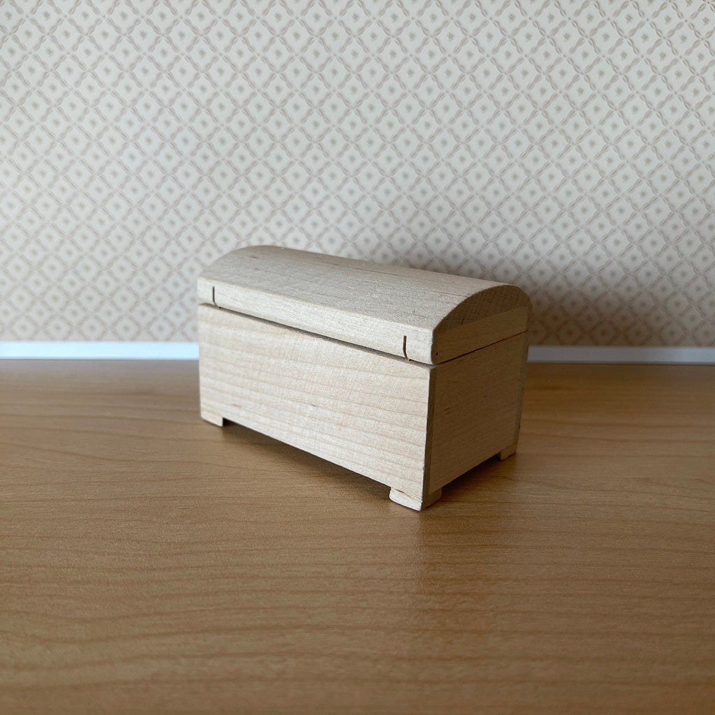 1:12 Scale Miniature Unpainted Wood Domed Chest with Metal Hinge and Clasp, 3-1/16 inch long, DIY Dollhouse Supply