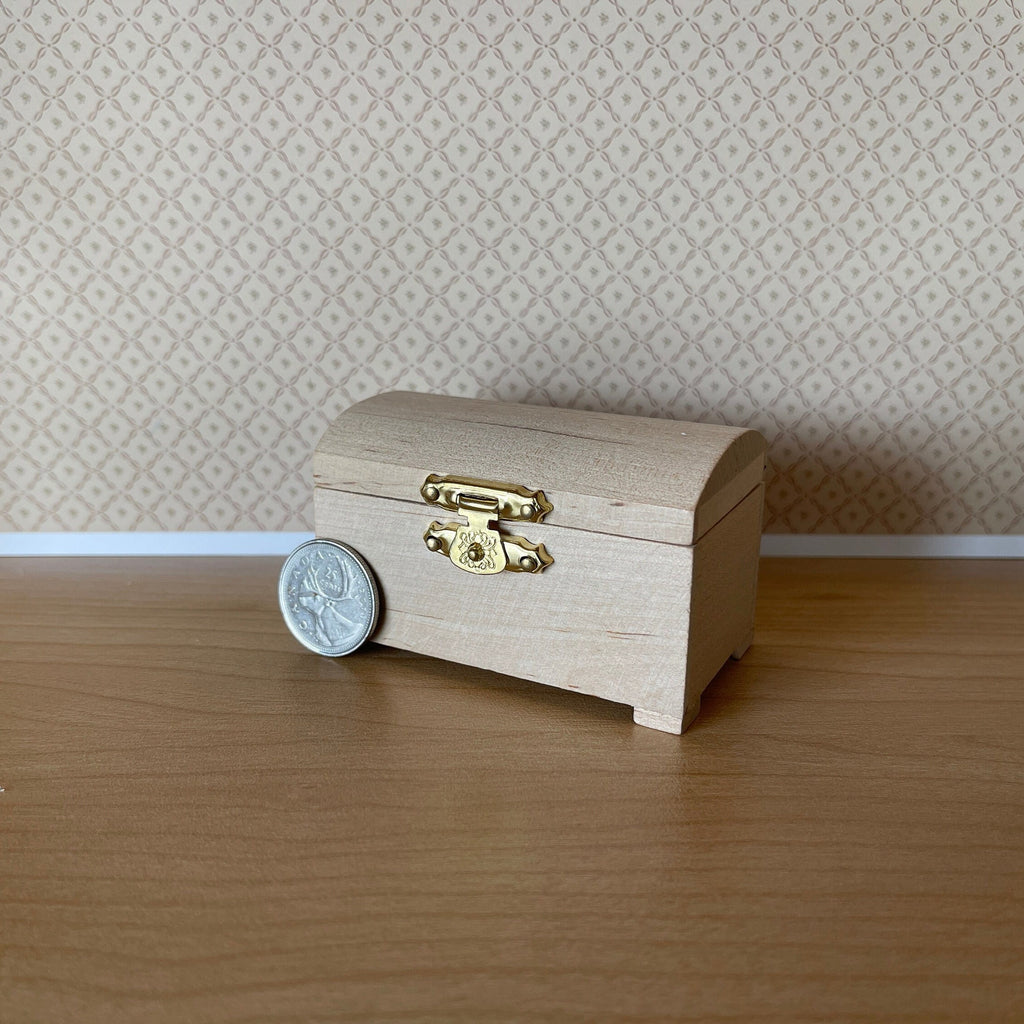 1:12 Scale Miniature Unpainted Wood Domed Chest with Metal Hinge and Clasp, 3-1/16 inch long, DIY Dollhouse Supply