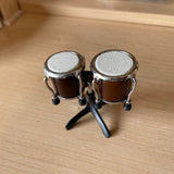 Miniature Bongo Drums with Stand , 1:12 Dollhouse Hand Drums , Two-Headed Drums - C029