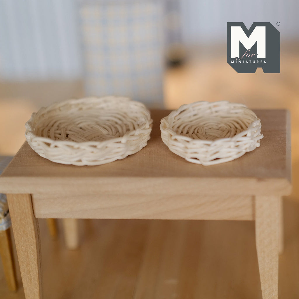 1:12 Scale Miniature Woven Round Trays, Set of 2, Large and Small, 1-13/16 inch dia., DIY Dollhouse Supply (made from rope)