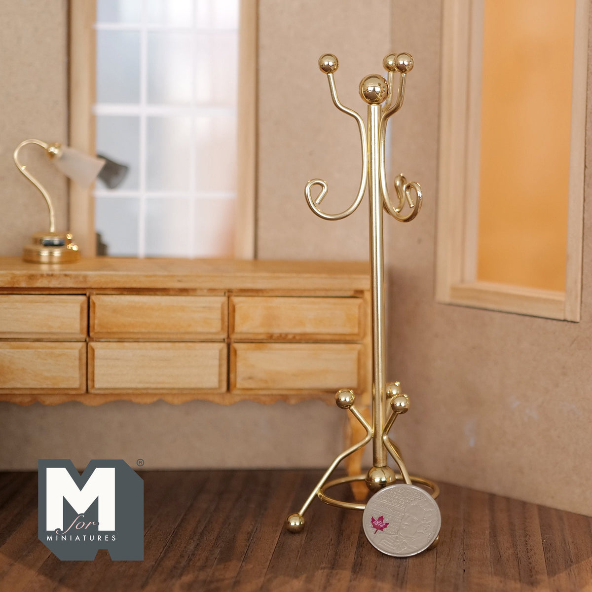 1:12 Scale Miniature Metal Coat Rack with Curled Hooks, 5-13/16 inch tall, DIY Dollhouse Supply (gold)
