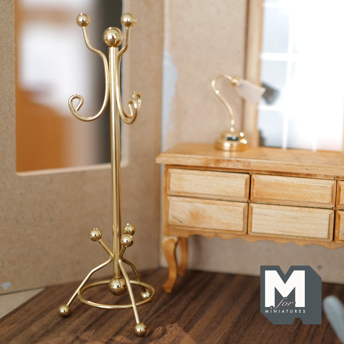 1:12 Scale Miniature Metal Coat Rack with Curled Hooks, 5-13/16 inch tall, DIY Dollhouse Supply (gold)