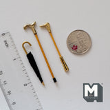 Miniature Walking Stick , Miniature Shoe Horn , Miniature Umbrella , 1:12 Scale Dollhouse Umbrella , Cane and Shoe Lifter Set of 3 - F062