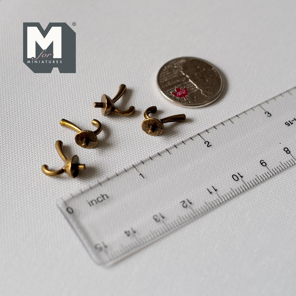 1:12 Scale Miniature Metal Dollhouse Hat and Coat Hooks, Set of 4, 9/16 inch tall (copper)