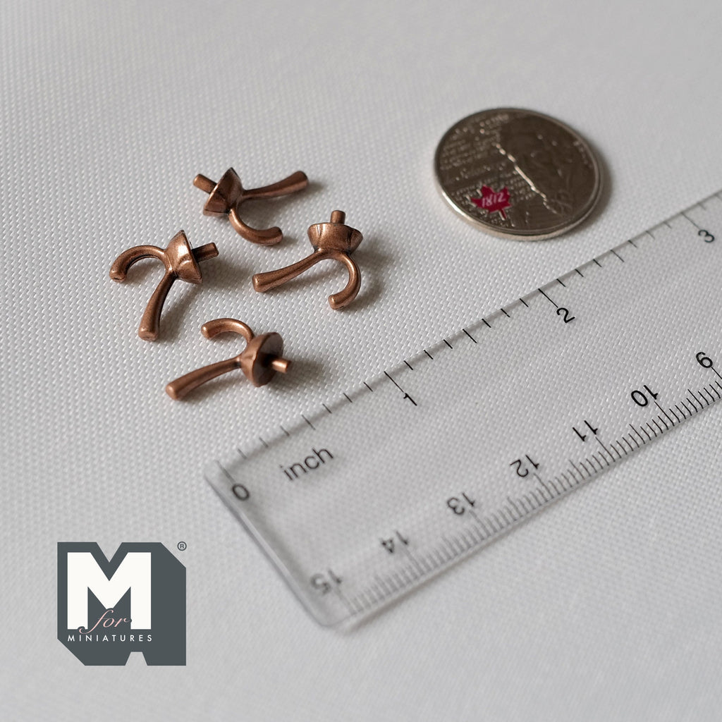 1:12 Scale Miniature Metal Dollhouse Wall Hooks, Set of 4, 9/16 inch tall (copper)