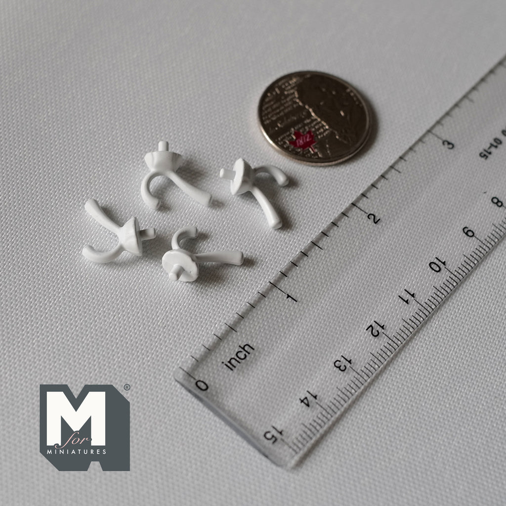 1:12 Scale Miniature Metal Single Curve Dollhouse Wall Hooks, Set of 4, 9/16 inch tall (white)