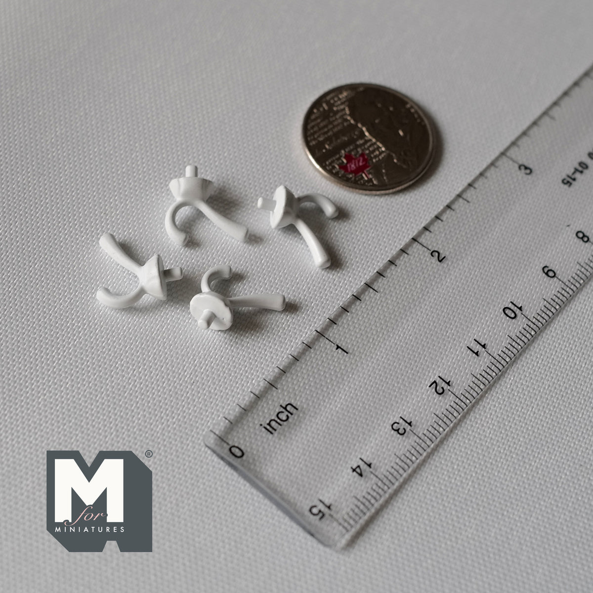 1:12 Scale Miniature Metal Single Curve Dollhouse Wall Hooks, Set of 4, 9/16 inch tall (white)
