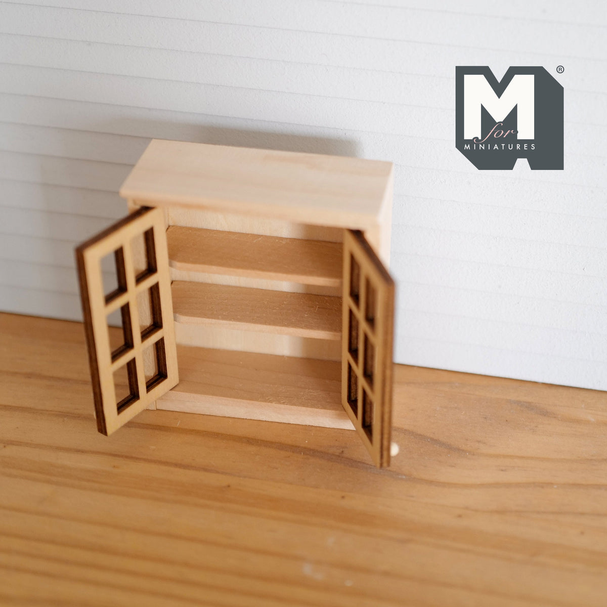 1:12 Scale Miniature Unpainted Wood Kitchen Wall Cabinet, 2 Lattice Doors, 3-1/16 inch tall, DIY Dollhouse Supply
