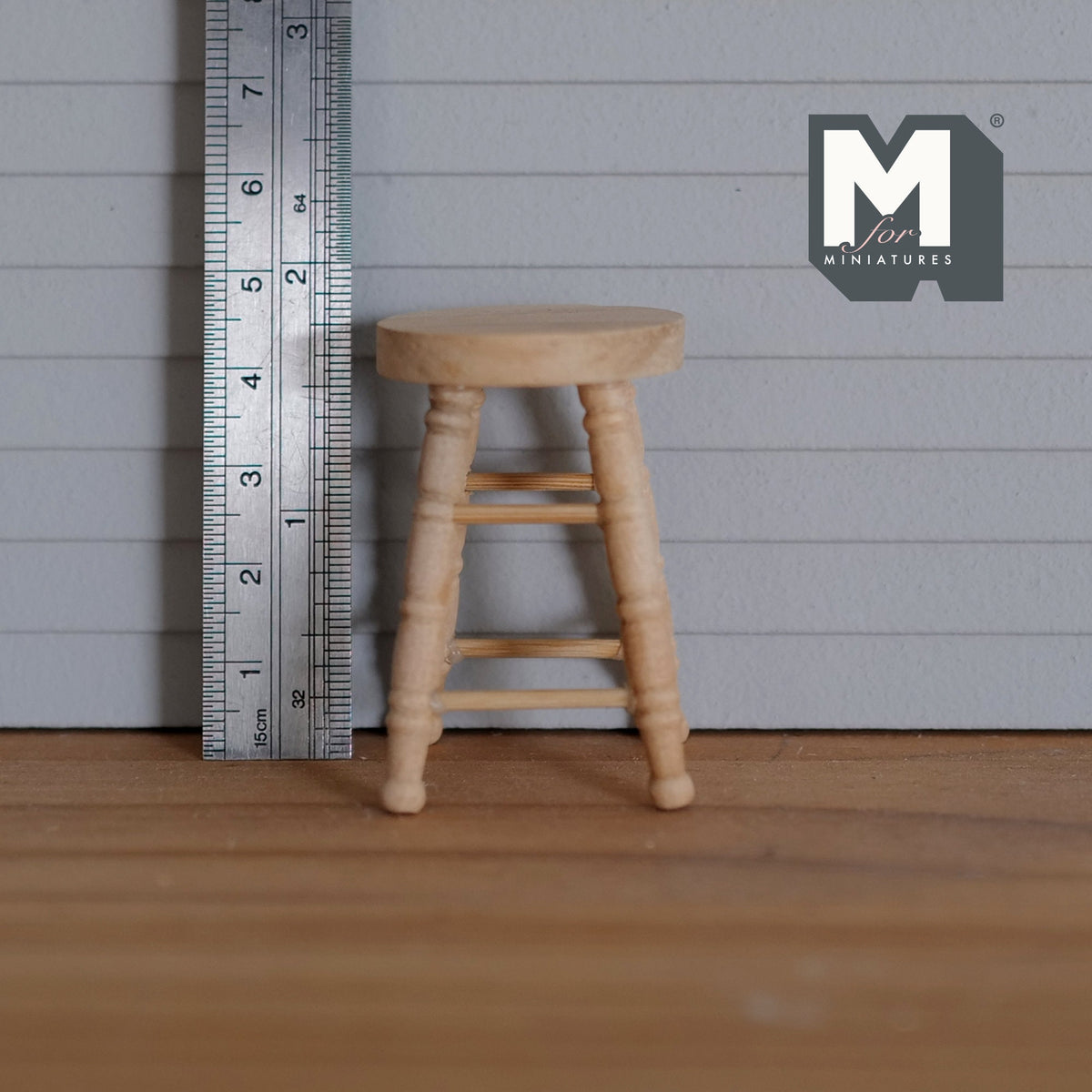 1:12 Scale Miniature Unpainted Wood Round Stool, 1-9/16 inch tall, DIY Dollhouse Supply