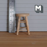 Miniature unfinished unpainted stained wooden short stool with round top 1:12 scale chair - A069