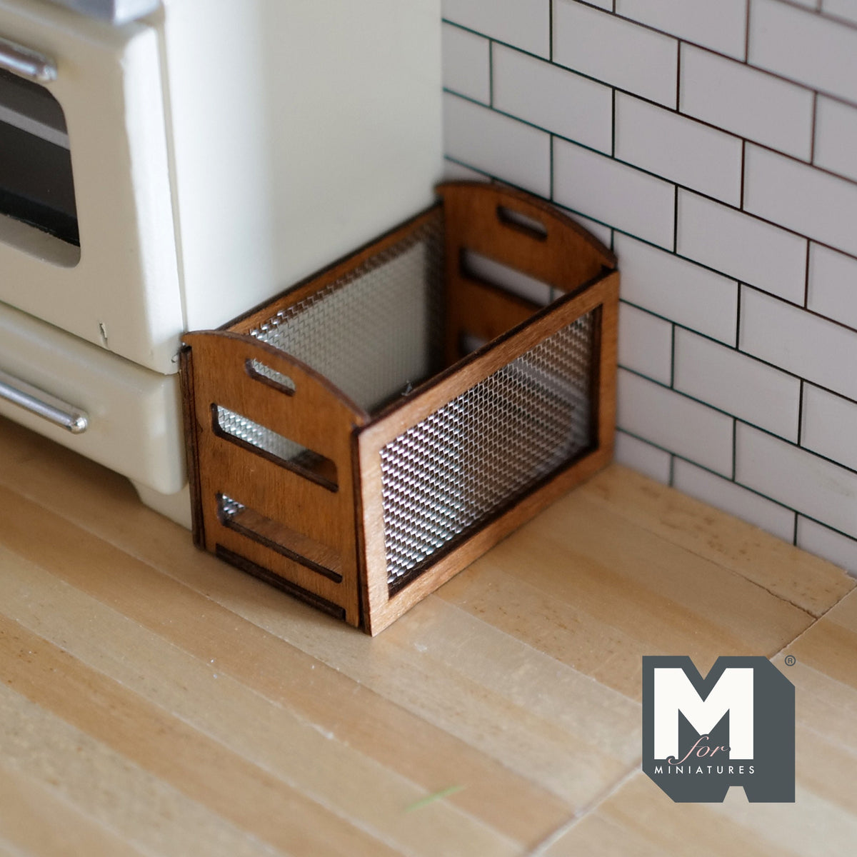 1:12 Scale Miniature Wood Frame Storage Basket with Mesh Sides, 1-1/4 inch tall, DIY Dollhouse Supply