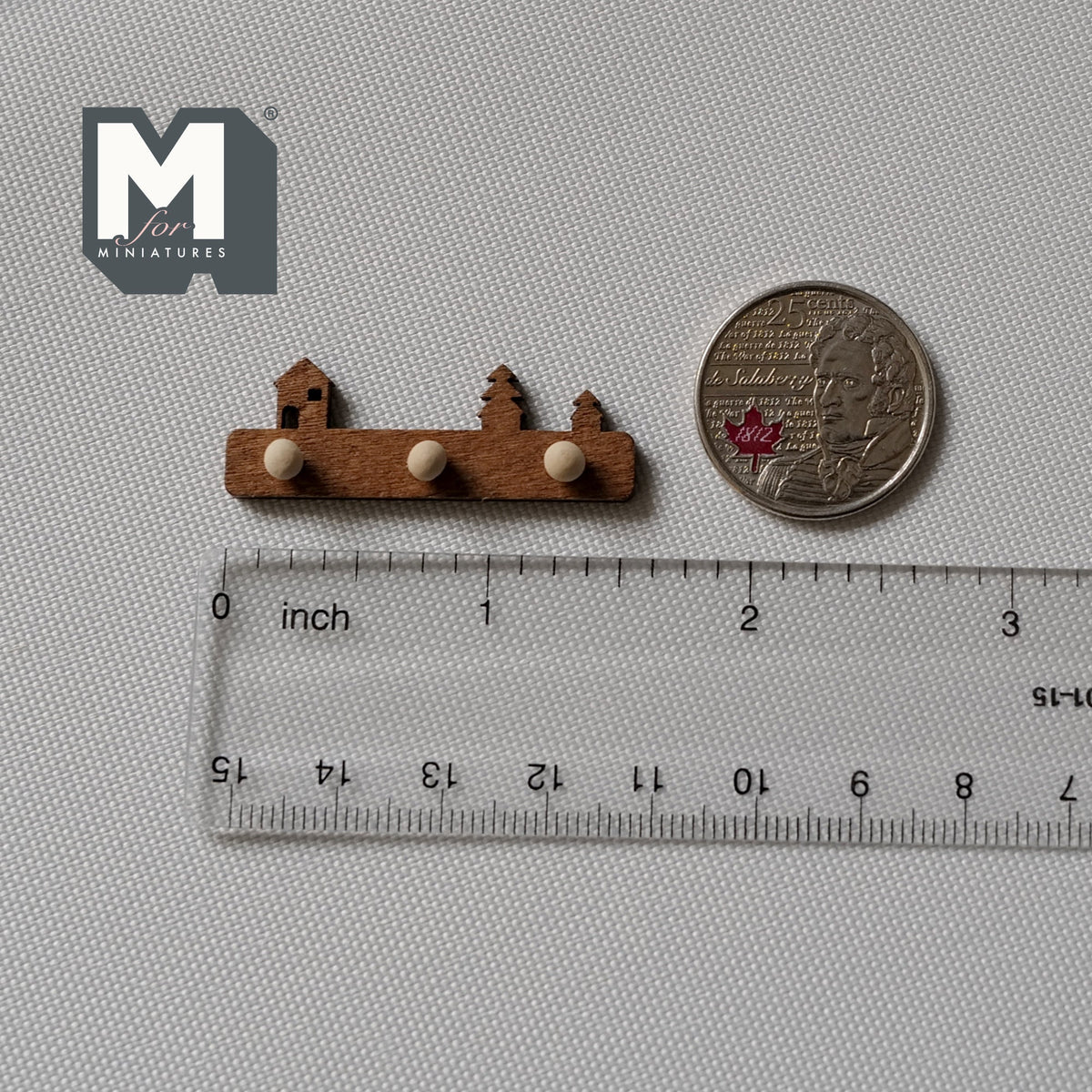 1:12 Scale Miniature Cottage Style Hat and Coat Rack, 3 Pegs, 1-9/16 inch wide, DIY Dollhouse Supply (brown)