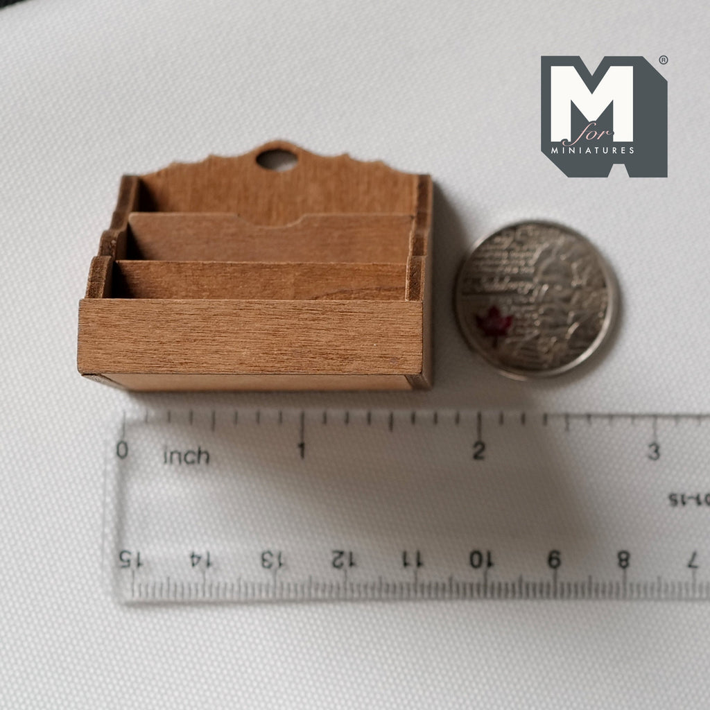 1:12 Scale Miniature Wood Mail Holder, 3 Slots, 1-3/4 inch wide, DIY Dollhouse Supply (brown)