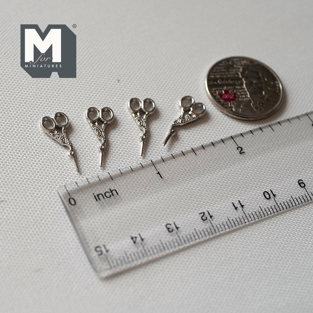 1:12 Scale Miniature Metal Stork Embroidery Scissors, Set of 4, 13/16 inch long, DIY Dollhouse Supply