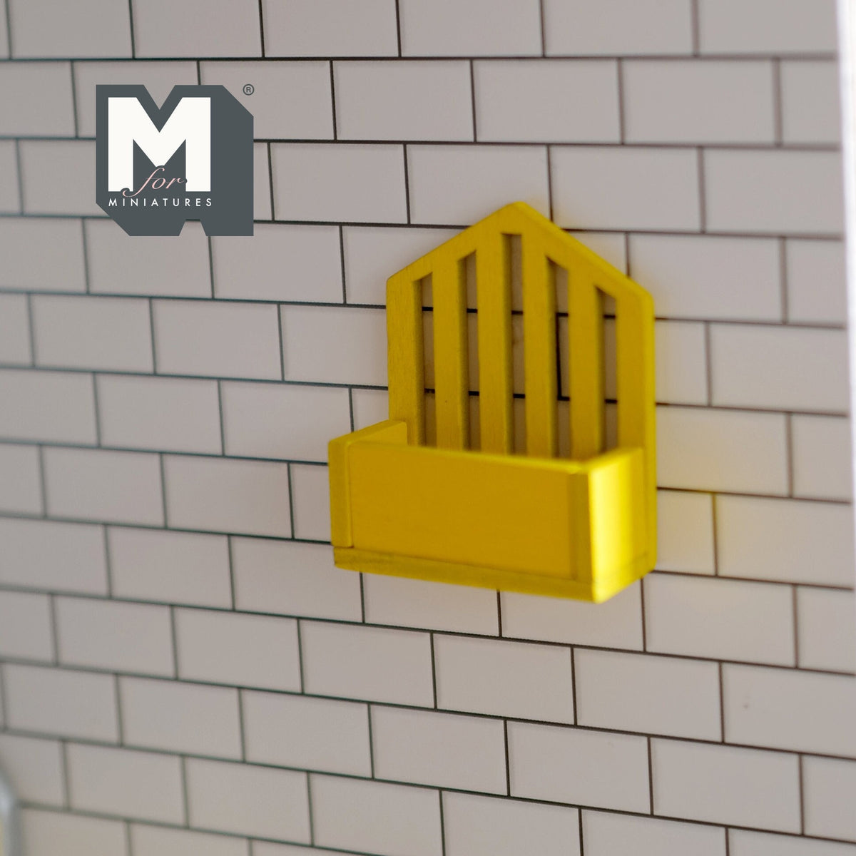 1:12 Scale Miniature Wood Wall Mail Holder, Slatted Back, 1-9/16 inch tall, DIY Dollhouse Supply (yellow)
