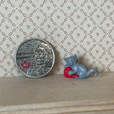 Miniature Gray Kitten Playing Cotton Ball 1:12 Scale Dollhouse Supplies Cat Cotton Ball  - C064