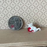 Miniature White Kitten Playing Cotton Ball 1:12 Scale Dollhouse Supplies Cat Cotton Ball  - C064