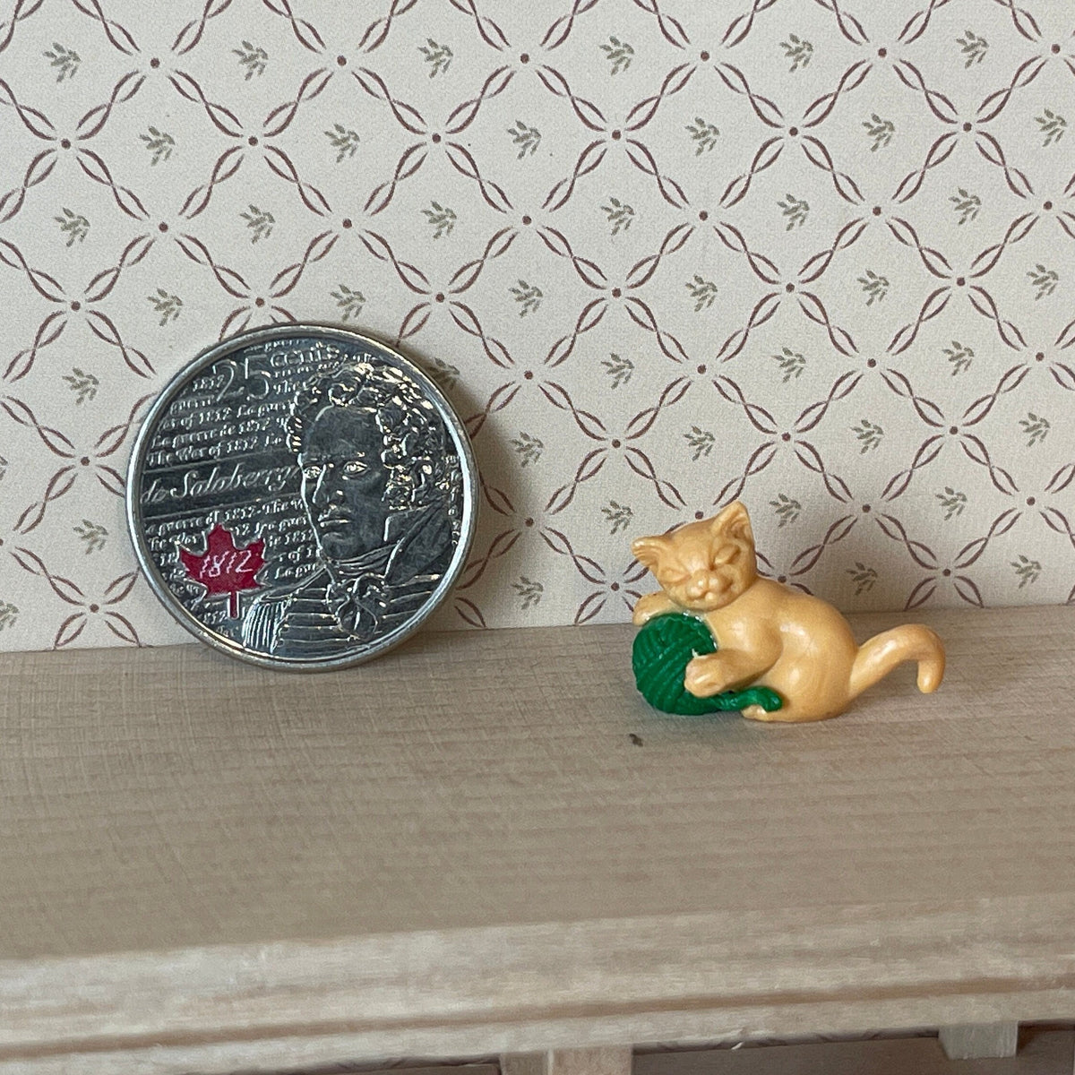 1:12 Scale Miniature Kitten Playing with Yarn Ball, 7/8 inch long, DIY Dollhouse Supply (orange)