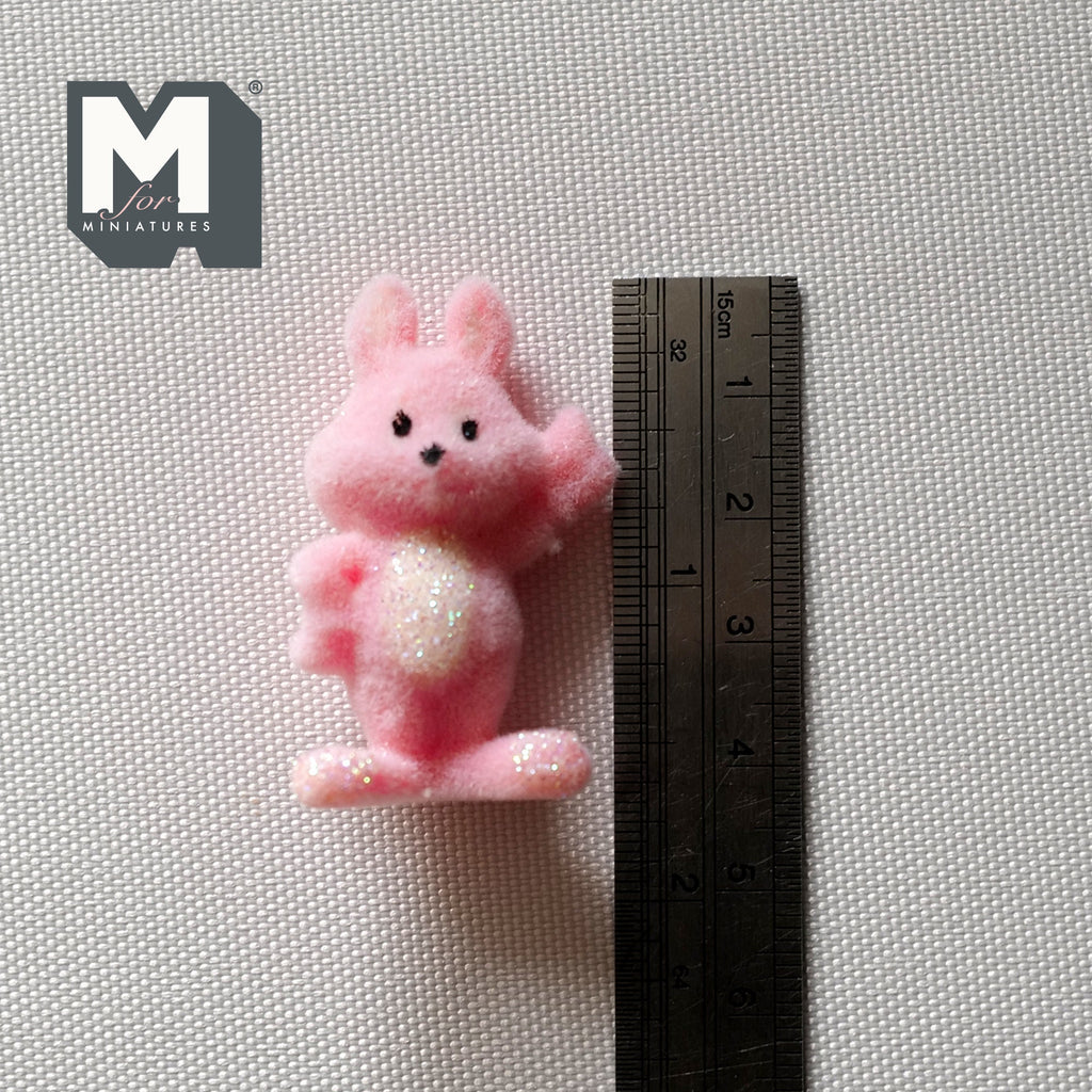 1:12 Scale Miniature Young Bunny Rabbit with Neck Tie, 1-5/8 inch tall, DIY Dollhouse Supply (flocked skin) (pink)