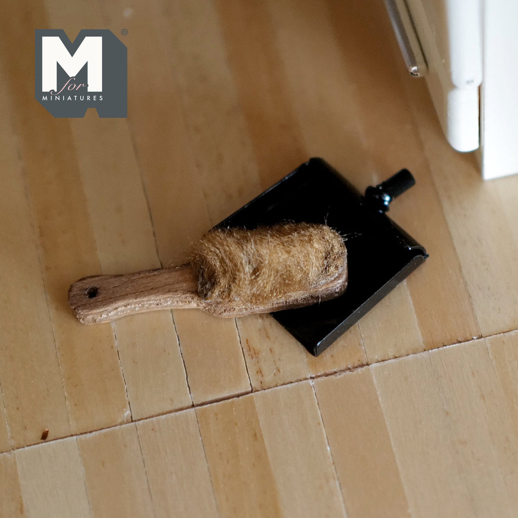 Miniature Dust Pan & Brush 1:12 Scale Dollhouse Supplies Kitchen Metal Dustpan and Wooden Brush Set of 2 - F017