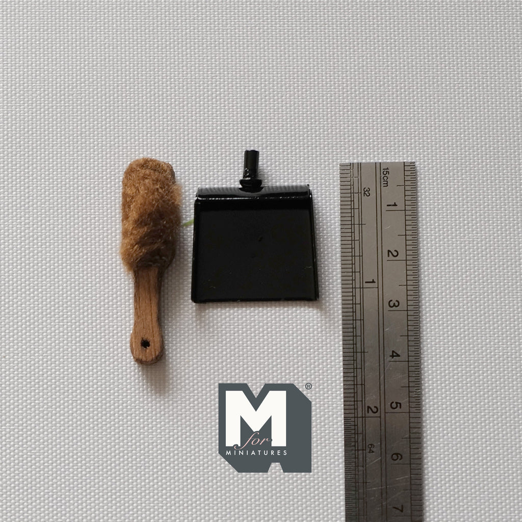 Miniature Dust Pan & Brush 1:12 Scale Dollhouse Supplies Kitchen Metal Dustpan and Wooden Brush Set of 2 - F017
