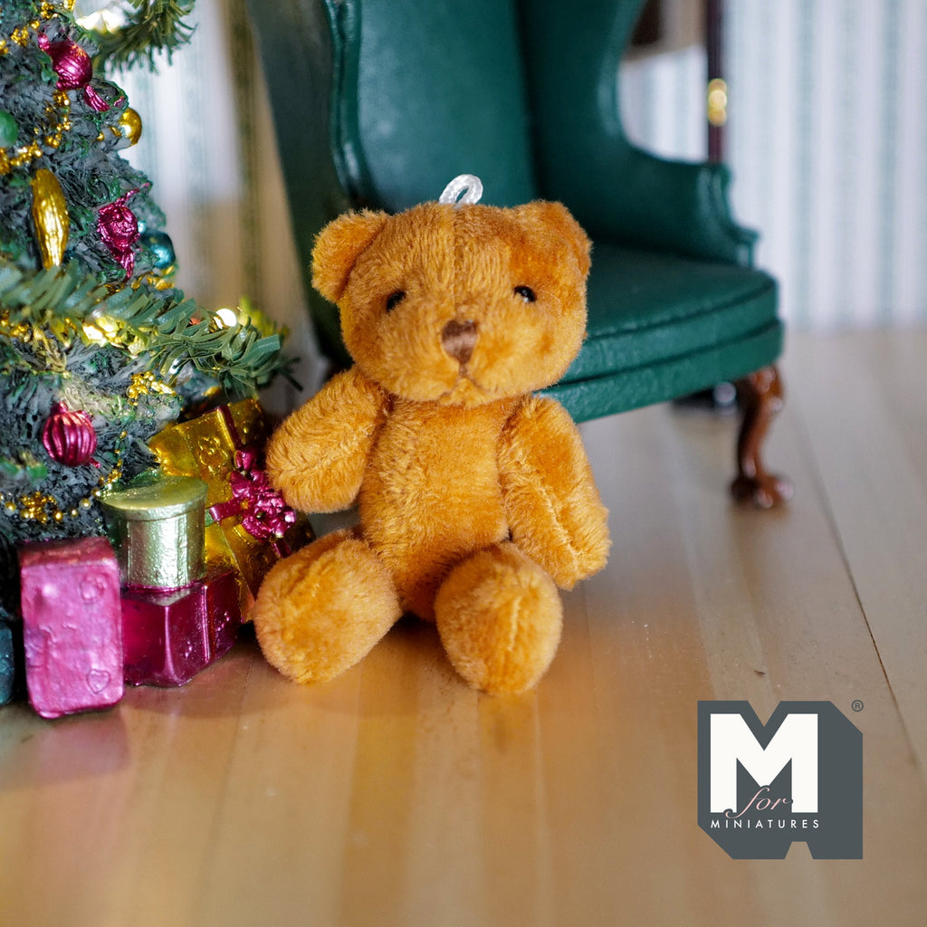 1:12 Scale Miniature Plush Teddy Bear, Jointed Arms and Legs, Large Size, 3-7/16 inch tall, DIY Dollhouse Supply (golden brown)