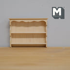 Estante de pared de madera sin pintar, 2 baldas, remate festoneado, miniatura a escala 1:12, 4-5/16 inch de ancho, suministros DIY para casa de muñecas