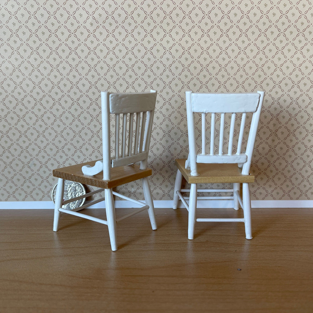 1:12 Scale Miniature Wood Spindle Back Dining Chairs, Set of 2, 3-5/16 inch tall, DIY Dollhouse Supply (white and brown)