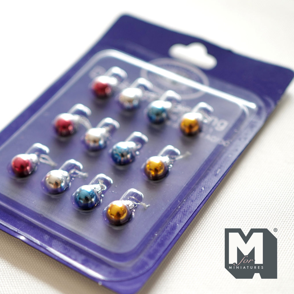 1:12 Scale Miniature Glass Christmas Baubles, Set of 12, 5/16 inch dia., DIY Dollhouse Supply