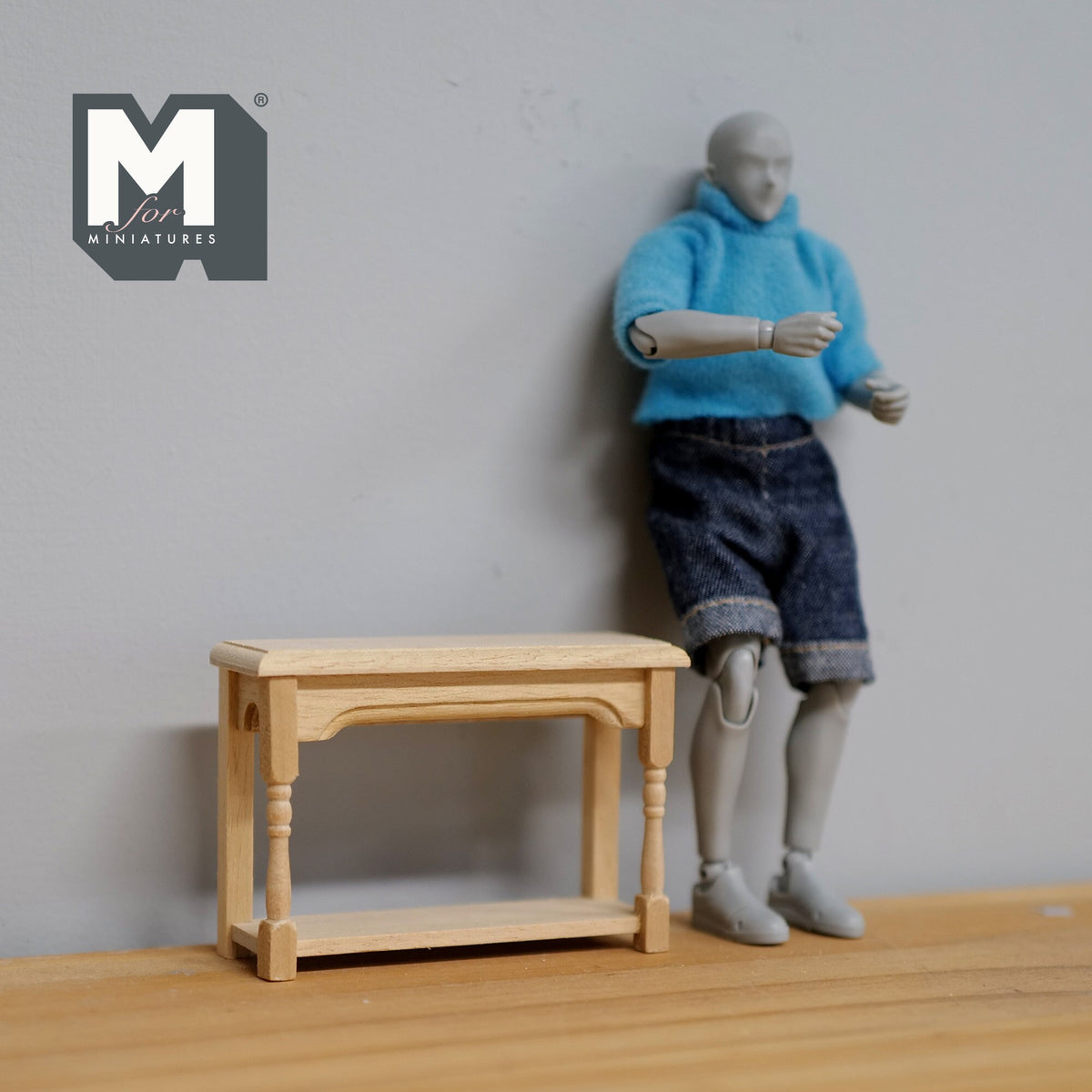 1:12 Scale Miniature Unpainted Wood Hall Table, Lower Shelf, 2 inch tall, DIY Dollhouse Supply