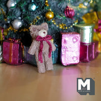 Miniature Plush Bear 1:12 Scale Dollhouse Mini Standing Bear with Ribbon (light brown) - F031