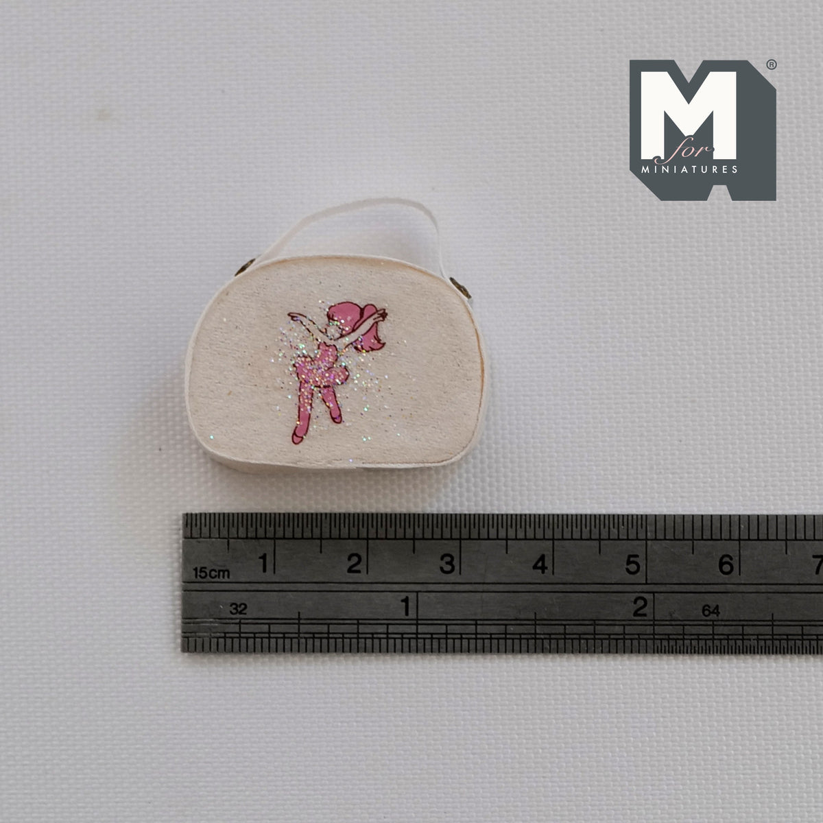 1:12 Scale Miniature Ballet Case Handbag, Pink Ballerina Print, 1-1/4 inch long, DIY Dollhouse Supply (white)