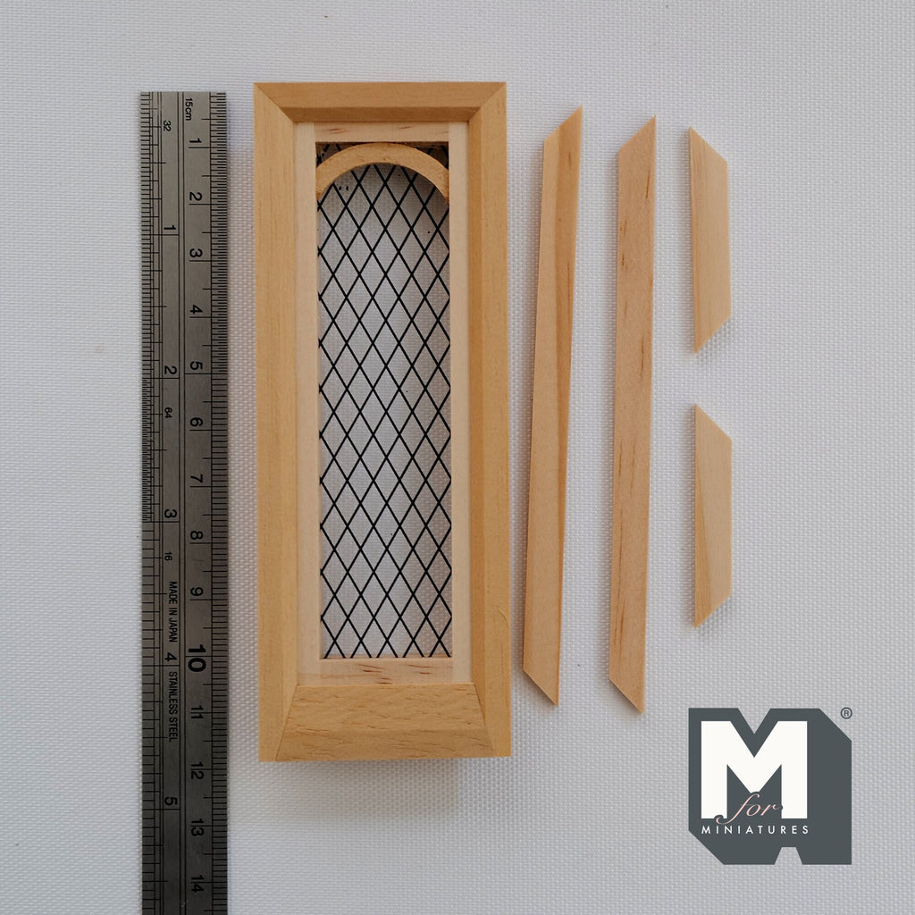1:12 Scale Miniature Unpainted Dollhouse Narrow Diamond Lattice Window with Back Trim, 4-5/8 inch high Dollhouse Supply