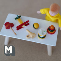 Dollhouse Miniature Wooden Toy Set , Miniature Plane , Drum , Cone , Ring Stacking Set of 6 - G046