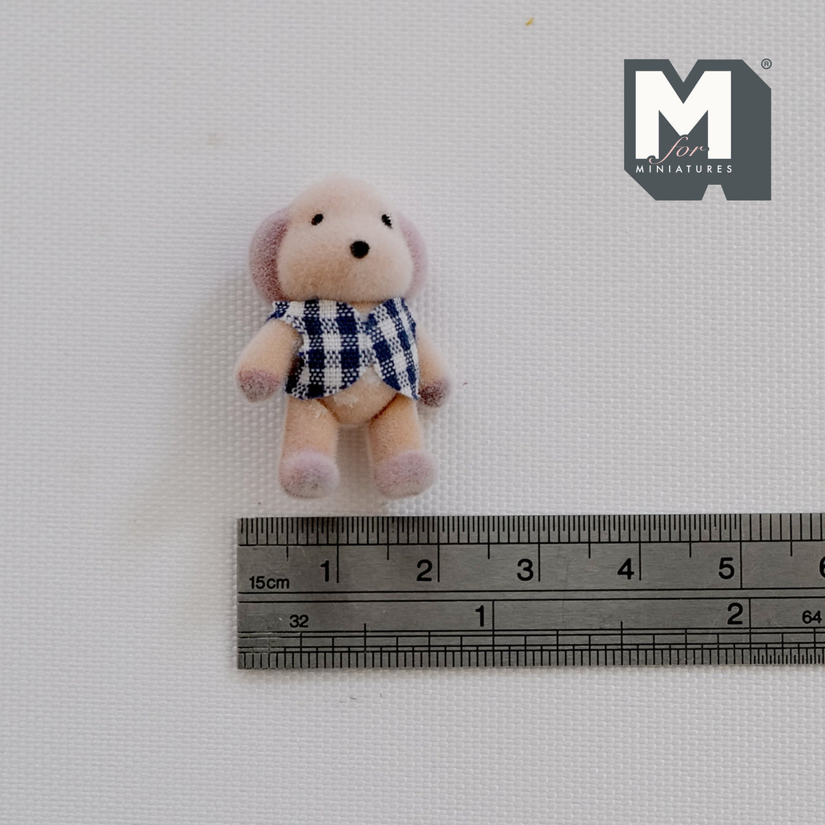 1:12 Scale Miniature Puppy in Plaid Shirt, 1-1/4 inch tall, DIY Dollhouse Supply (flocked skin)