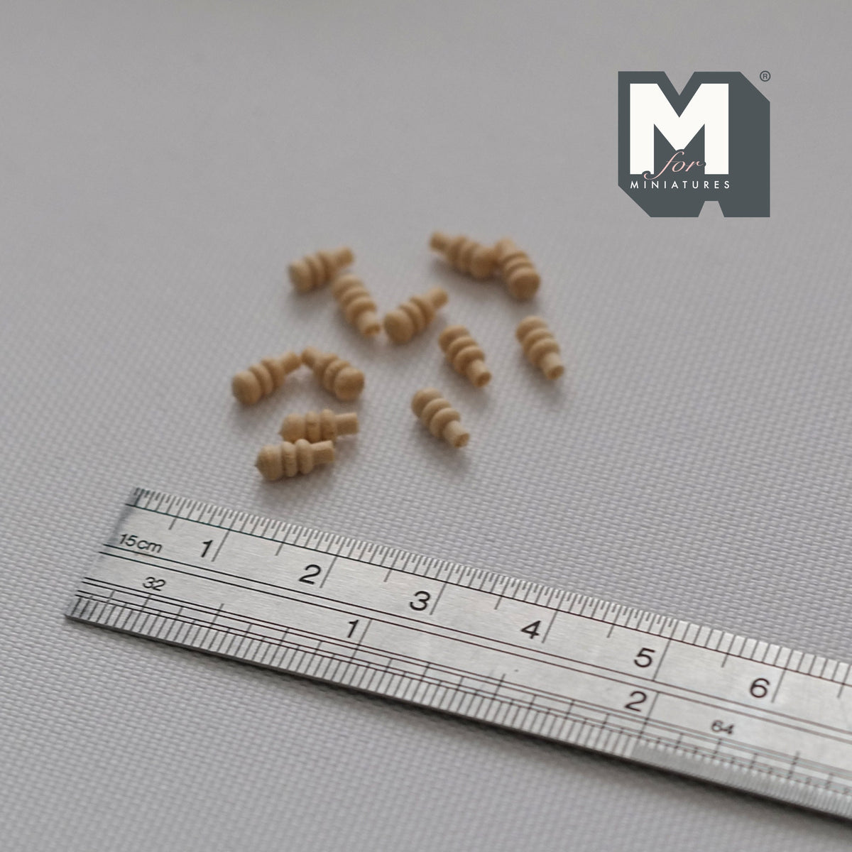 1:12 Scale Miniature Unpainted Wood Dollhouse Ribbed Drawer Knobs, Set of 12, 1/4 inch long
