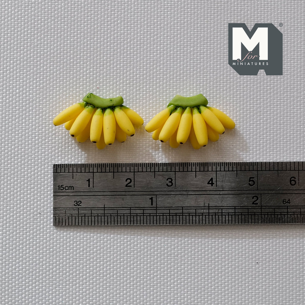 1:12 Scale Miniature Banana Bunches, Set of 2, 1 inch long, DIY Dollhouse Supply
