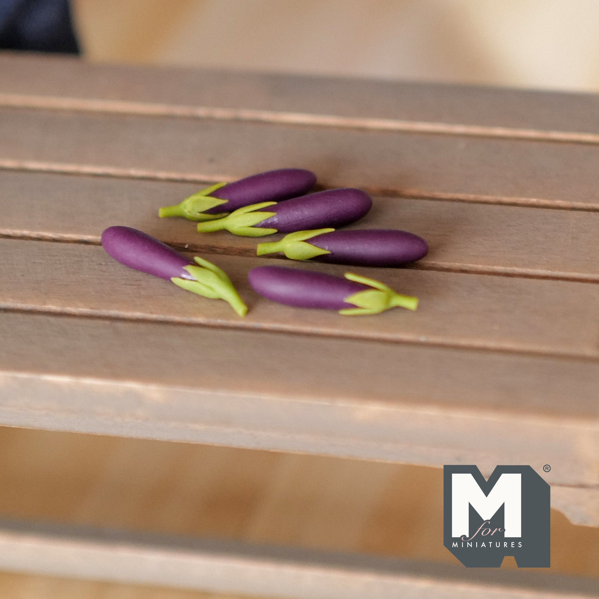 1:12 Scale Miniature Eggplants, Set of 5, 5/16 inch long, DIY Dollhouse Supply (dark purple)