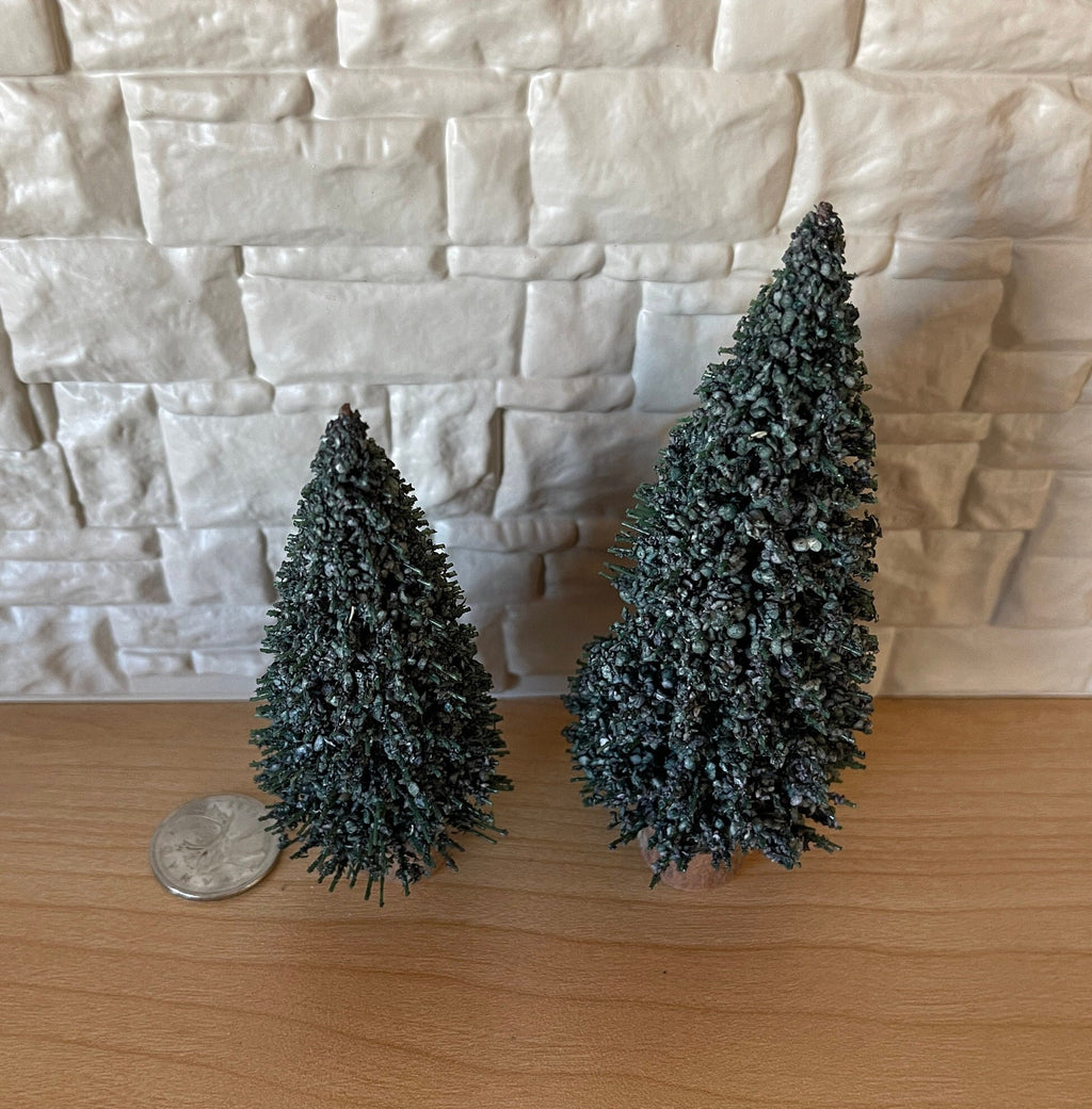 Miniature Evergreen Trees with Base Dollhouse Garden Tree , Fairy Garden Tree Set of 2 (medium size) - J050