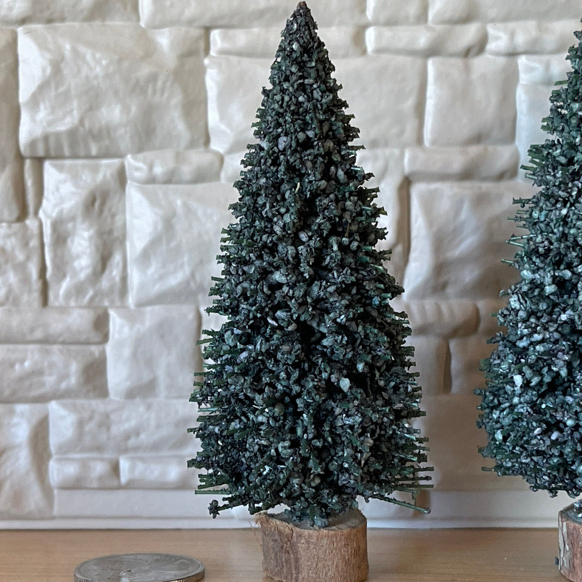 Miniature Evergreen Trees with Base Dollhouse Garden Tree , Fairy Garden Tree Set of 2 (medium size) - J050