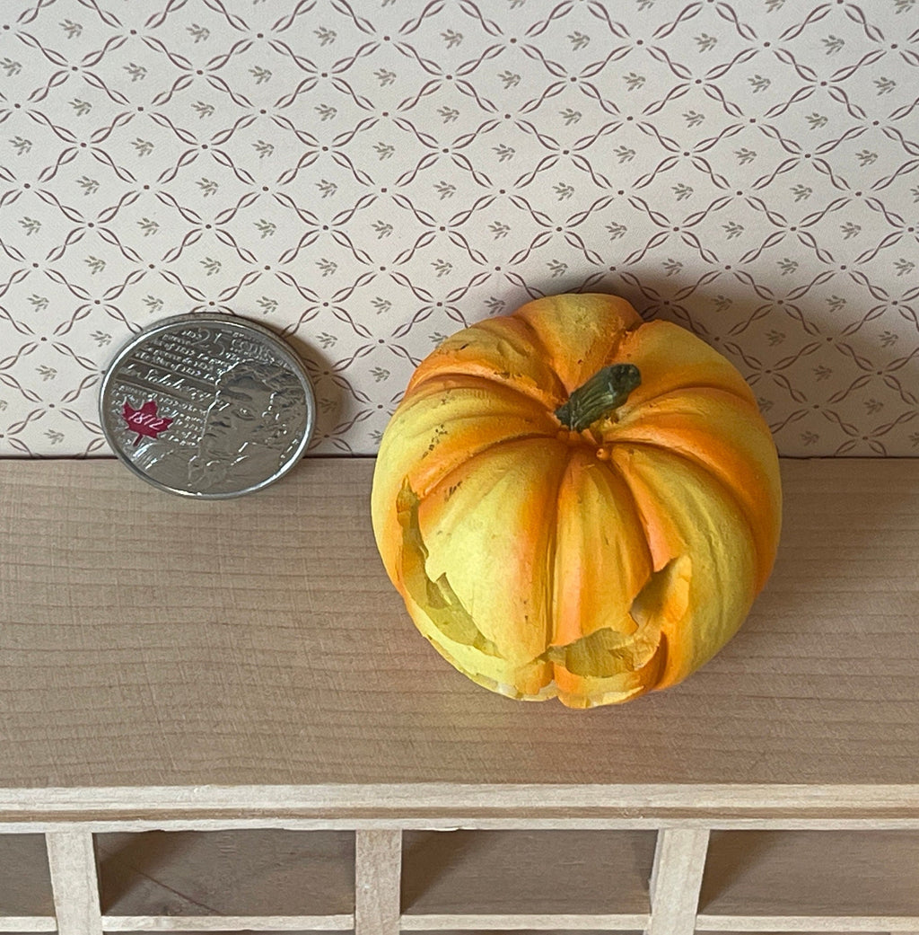 1:12 Scale Miniature Carved Pumpkin with Angry Face, 1-7/16 inch tall, DIY Dollhouse Supply (orange)