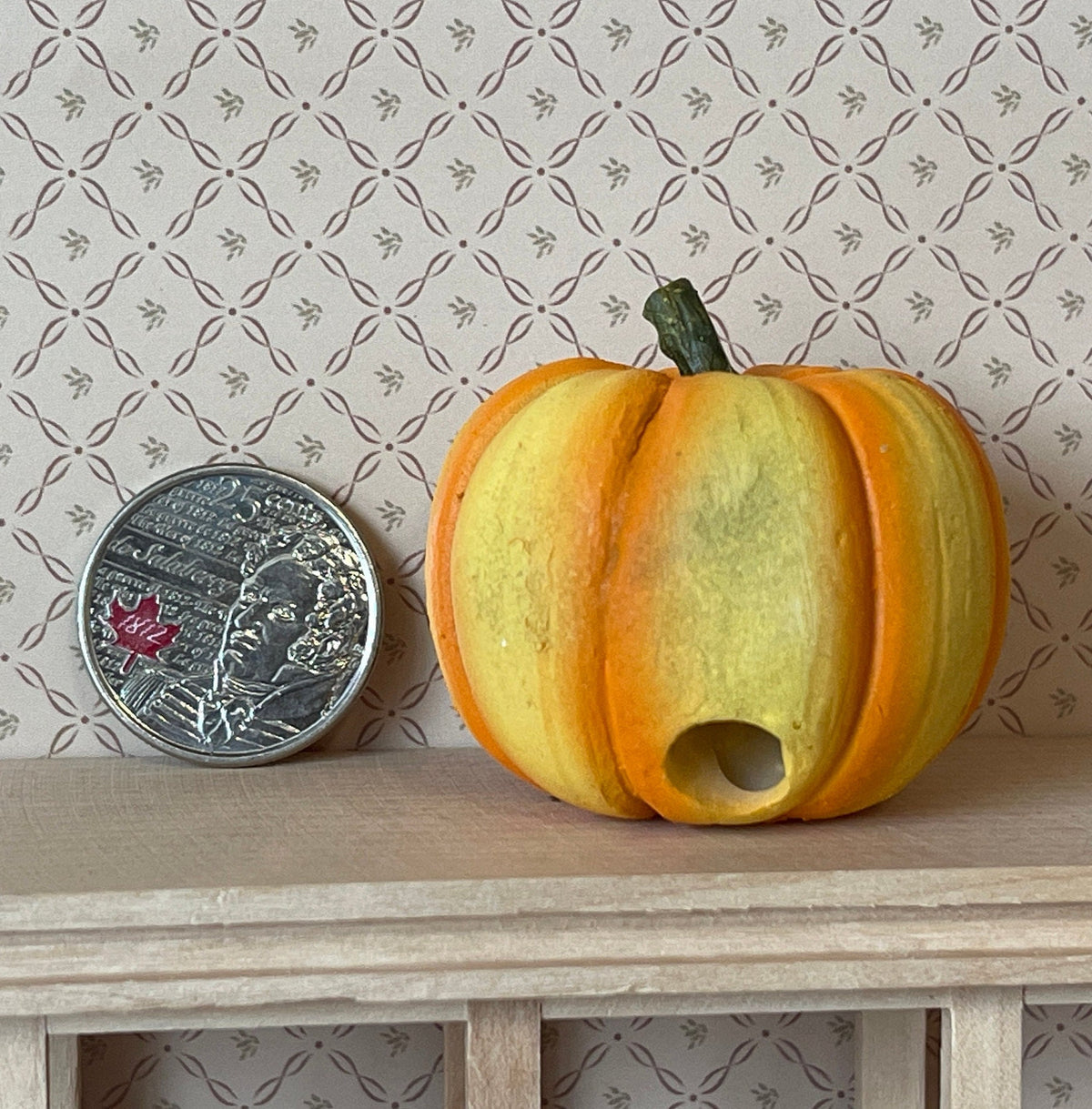 1:12 Scale Miniature Carved Pumpkin with Angry Face, 1-7/16 inch tall, DIY Dollhouse Supply (orange)