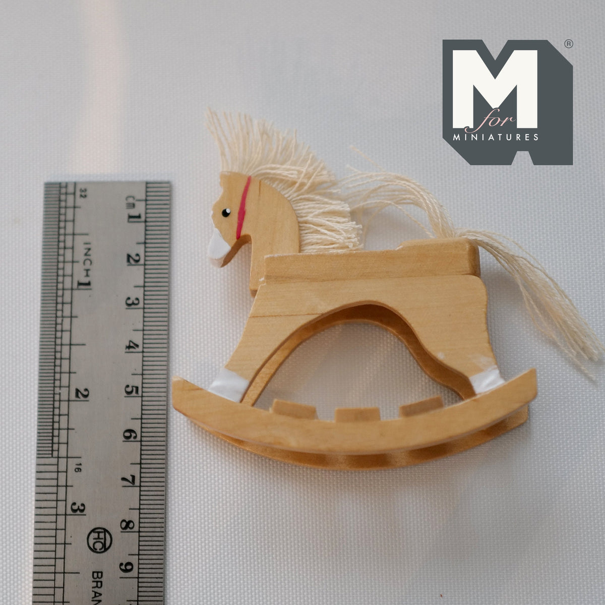 1:12 Scale Miniature Wood Rocking Horse, Large, 3-1/16 inch tall, DIY Dollhouse Supply (cream)