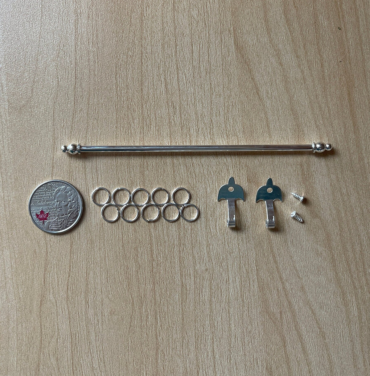 1:12 Scale Miniature Expanding Curtain Rod with Rings, Metal Curtain Pole, Requires Mounting, 8-1/4 inch long (silver)