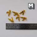 1:12 scale miniature gold sink faucets, set of 6, shown above a ruler for scale
