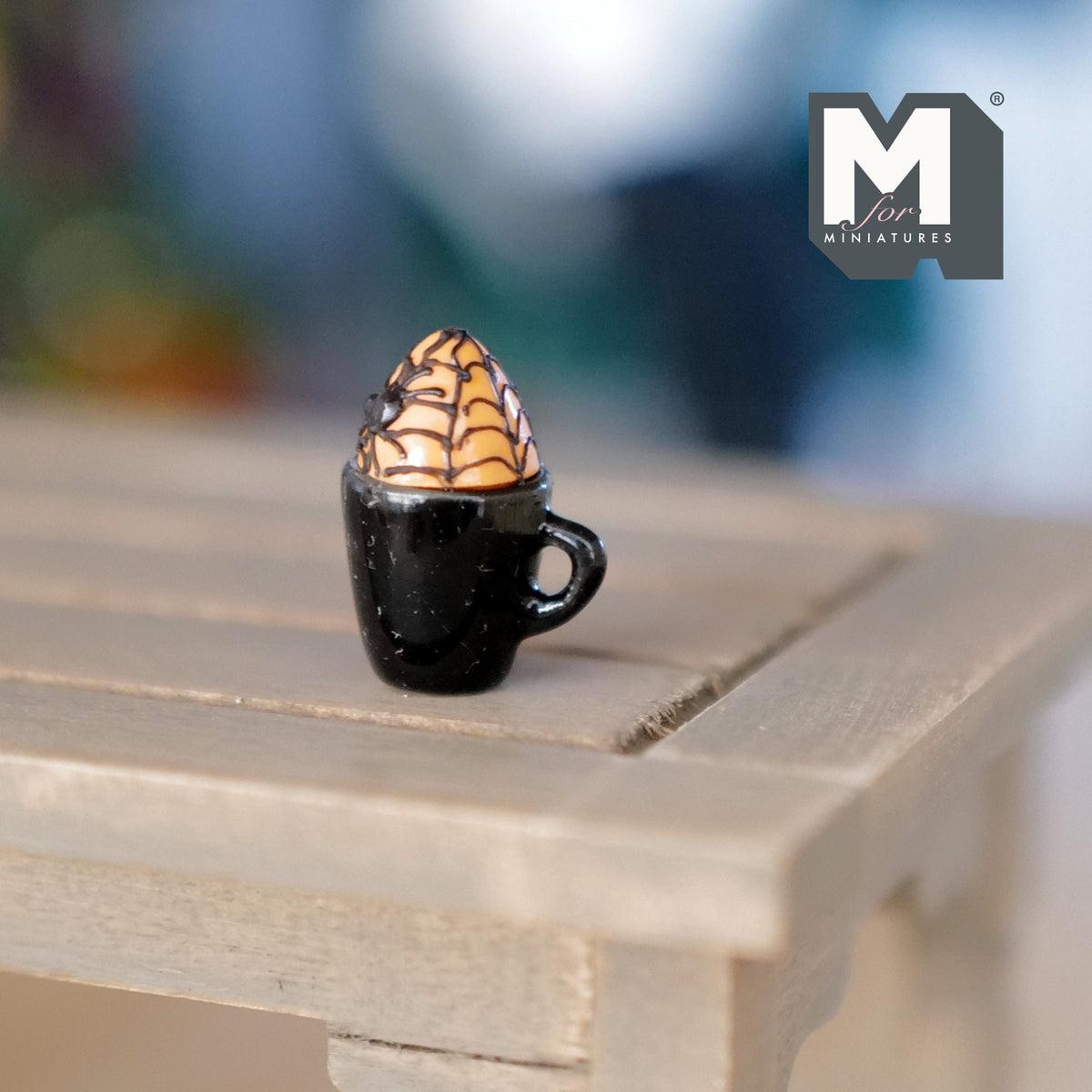 1:12 Scale Miniature Halloween Cappuccino Mug with Spider, 11/16 inch tall, DIY Dollhouse Supply (black)