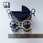 1:12 Scale Miniature Metal Baby Pram with Folding Hood, 3-9/16 inch tall, DIY Dollhouse Supply (navy blue)